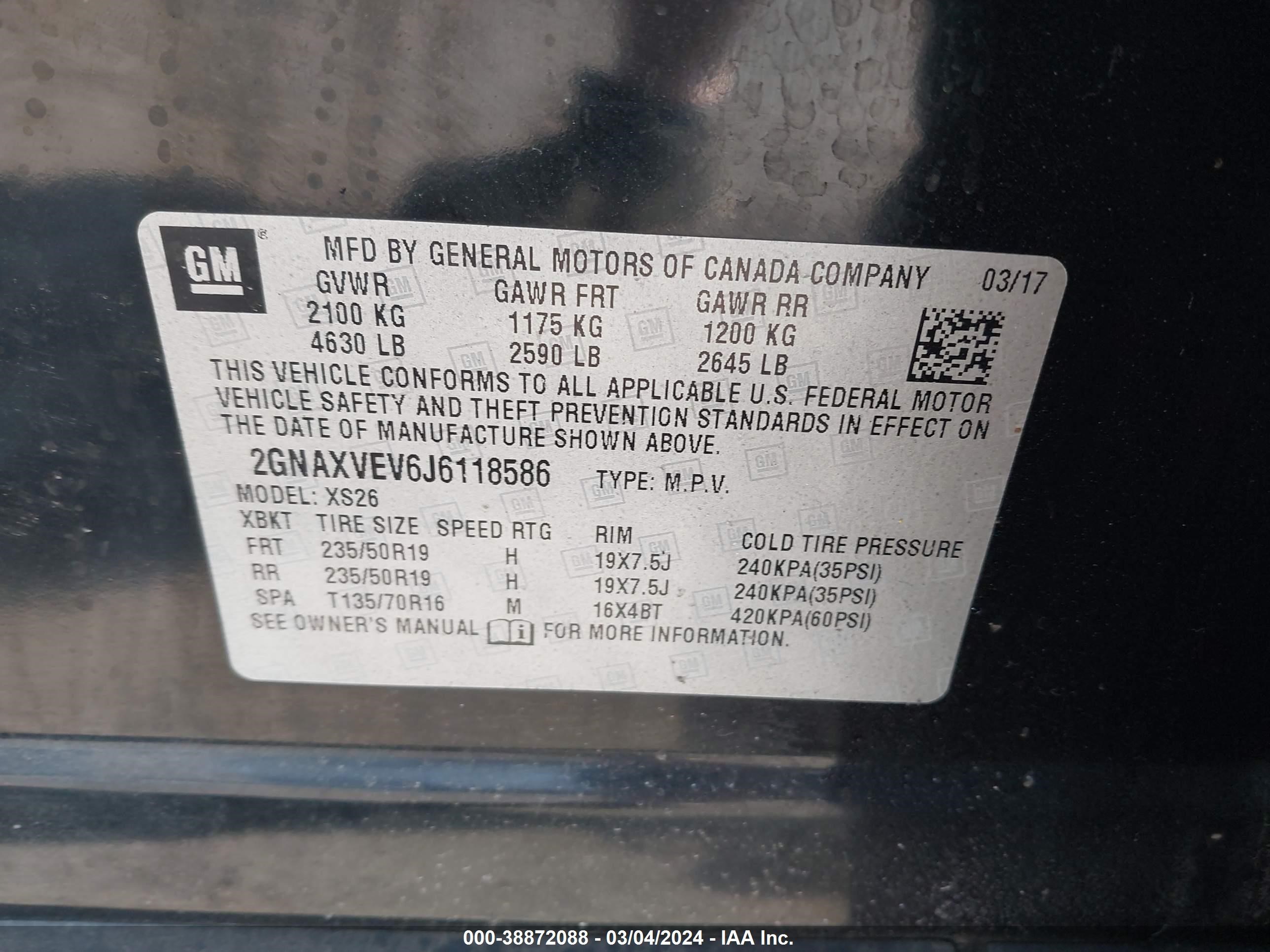 Photo 8 VIN: 2GNAXVEV6J6118586 - CHEVROLET EQUINOX 