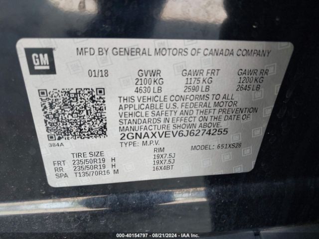 Photo 8 VIN: 2GNAXVEV6J6274255 - CHEVROLET EQUINOX 