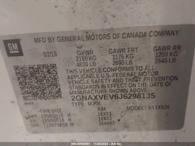 Photo 8 VIN: 2GNAXVEV6J6298135 - CHEVROLET EQUINOX 