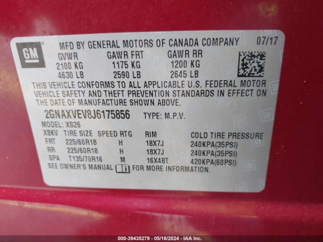 Photo 8 VIN: 2GNAXVEV8J6175856 - CHEVROLET EQUINOX 