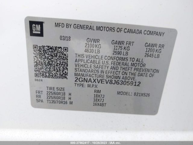 Photo 8 VIN: 2GNAXVEV8J6305912 - CHEVROLET EQUINOX 