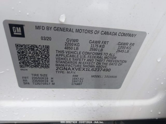 Photo 8 VIN: 2GNAXVEX1L6237490 - CHEVROLET EQUINOX 