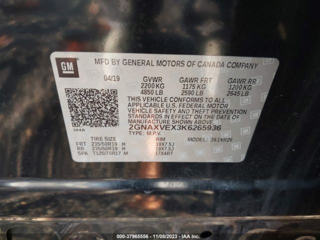 Photo 8 VIN: 2GNAXVEX3K6265936 - CHEVROLET EQUINOX 