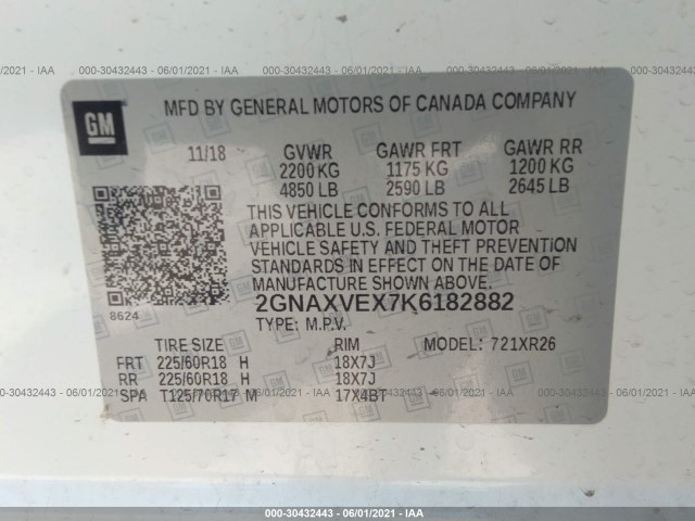 Photo 8 VIN: 2GNAXVEX7K6182882 - CHEVROLET EQUINOX 