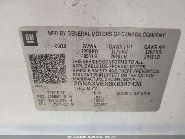 Photo 8 VIN: 2GNAXVEX8K6147428 - CHEVROLET EQUINOX 