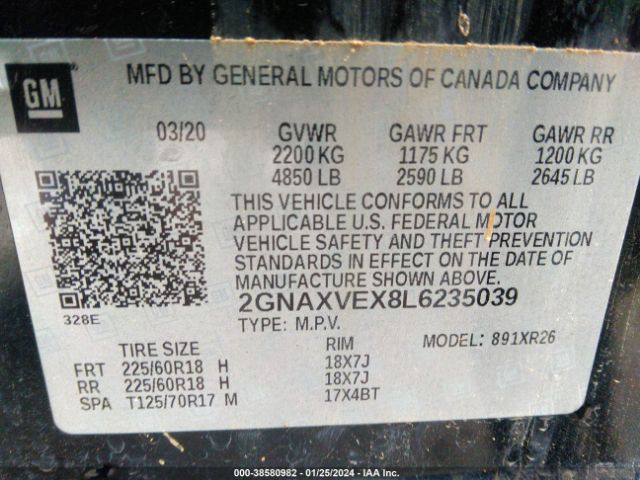 Photo 8 VIN: 2GNAXVEX8L6235039 - CHEVROLET EQUINOX 