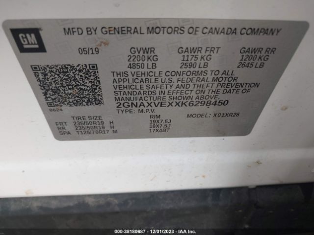 Photo 8 VIN: 2GNAXVEXXK6298450 - CHEVROLET EQUINOX 