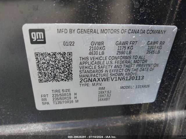 Photo 8 VIN: 2GNAXWEV1N6120113 - CHEVROLET EQUINOX 