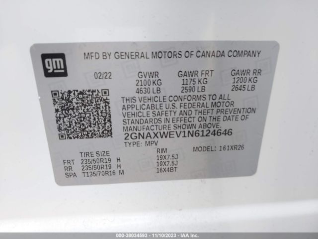 Photo 8 VIN: 2GNAXWEV1N6124646 - CHEVROLET EQUINOX 