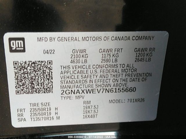 Photo 8 VIN: 2GNAXWEV7N6155660 - CHEVROLET EQUINOX 