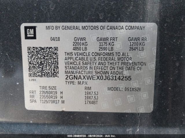 Photo 8 VIN: 2GNAXWEX0J6314255 - CHEVROLET EQUINOX 