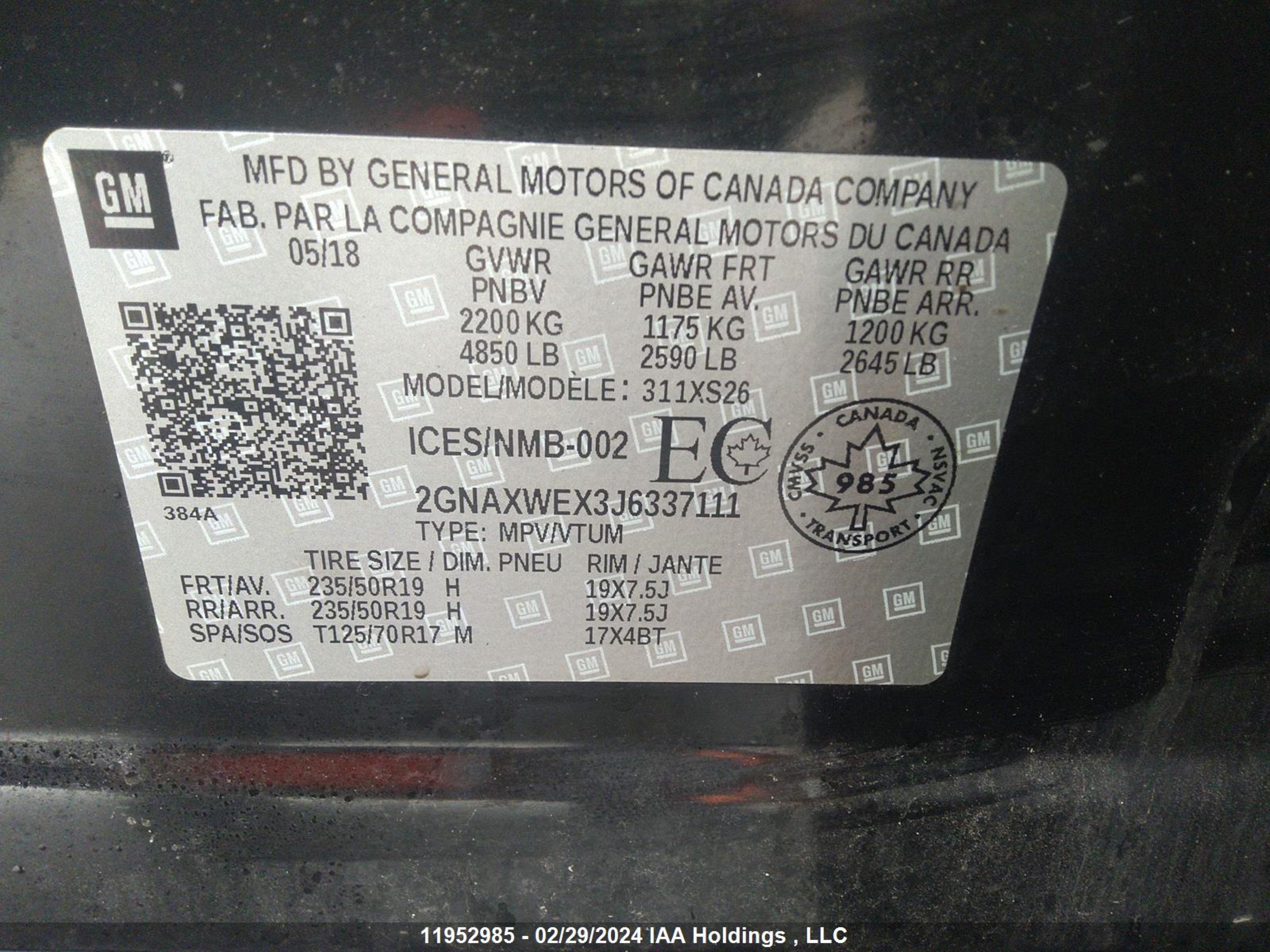 Photo 8 VIN: 2GNAXWEX3J6337111 - CHEVROLET EQUINOX 