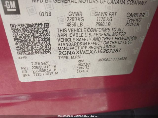 Photo 8 VIN: 2GNAXWEX7J6267287 - CHEVROLET EQUINOX 