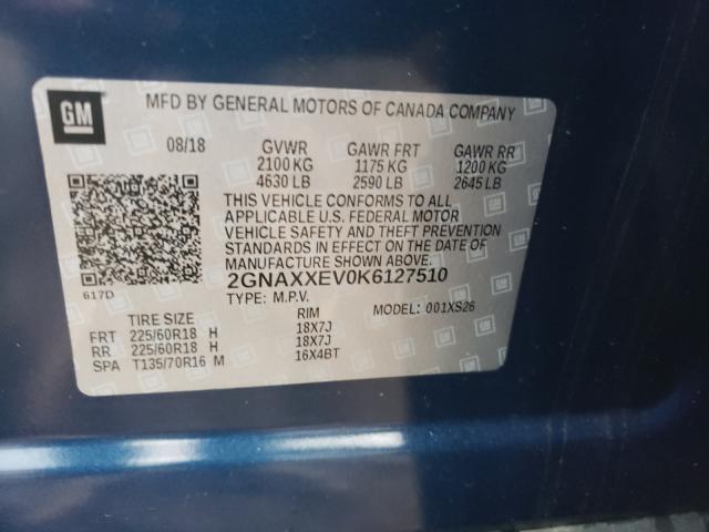 Photo 9 VIN: 2GNAXXEV0K6127510 - CHEVROLET EQUINOX PR 