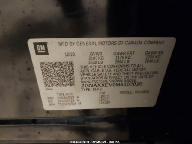 Photo 8 VIN: 2GNAXXEV0M6107020 - CHEVROLET EQUINOX 