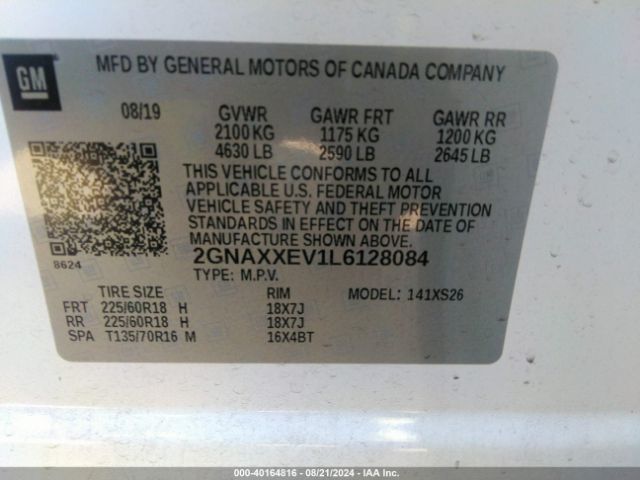 Photo 8 VIN: 2GNAXXEV1L6128084 - CHEVROLET EQUINOX 