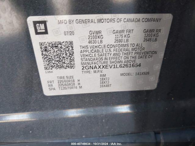 Photo 8 VIN: 2GNAXXEV1L6261654 - CHEVROLET EQUINOX 