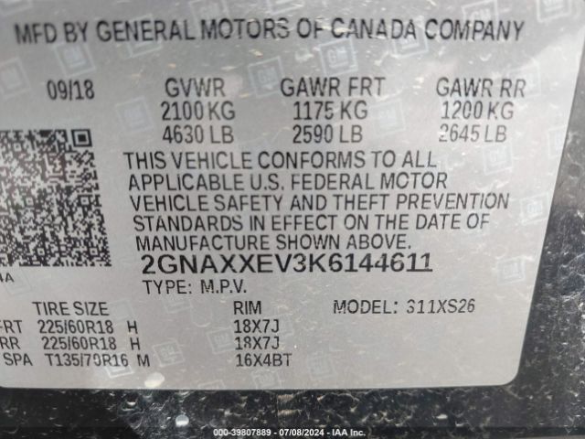 Photo 8 VIN: 2GNAXXEV3K6144611 - CHEVROLET EQUINOX 