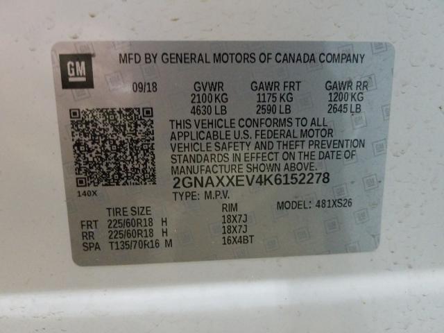 Photo 9 VIN: 2GNAXXEV4K6152278 - CHEVROLET EQUINOX PR 