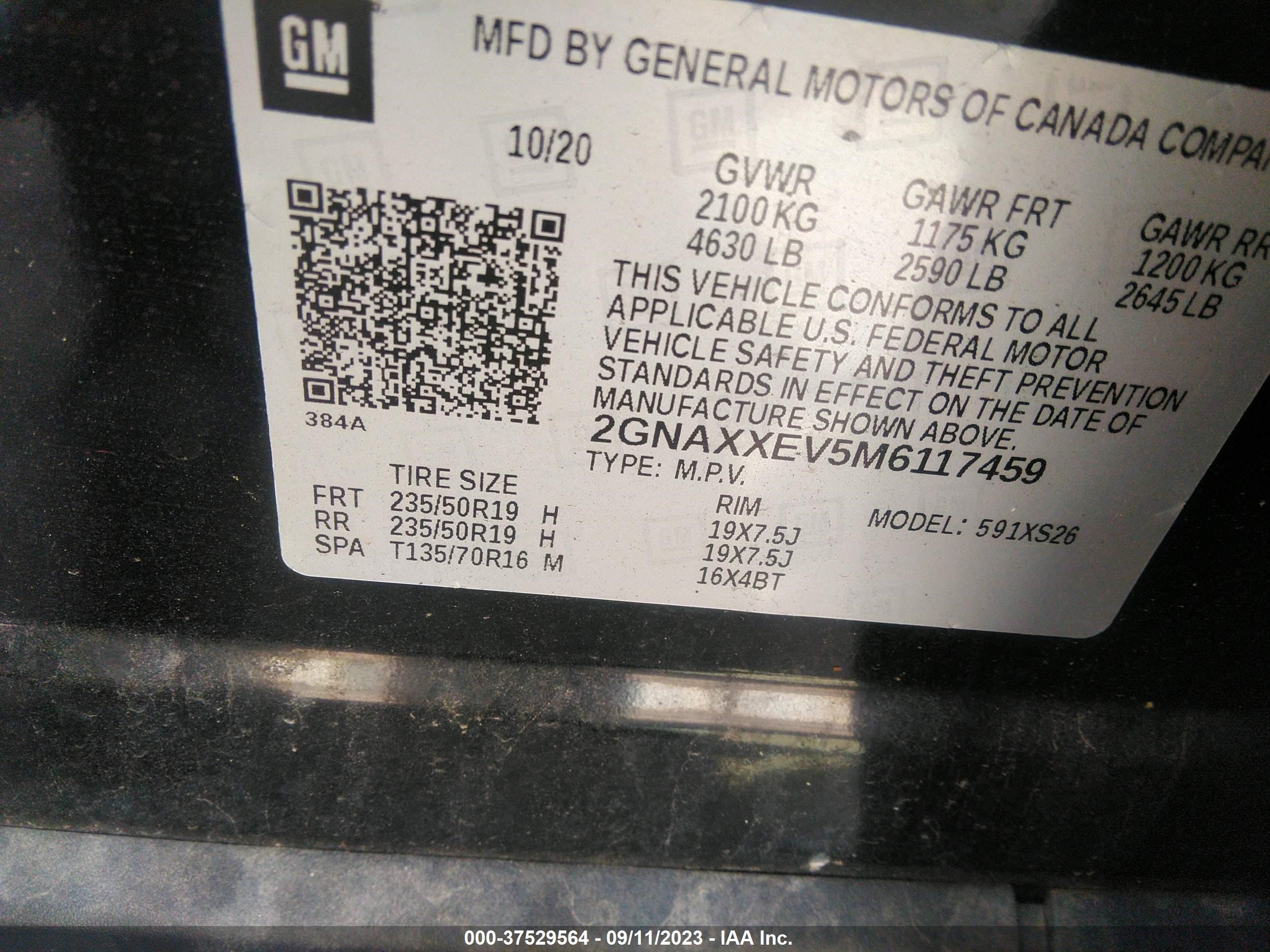 Photo 8 VIN: 2GNAXXEV5M6117459 - CHEVROLET EQUINOX 