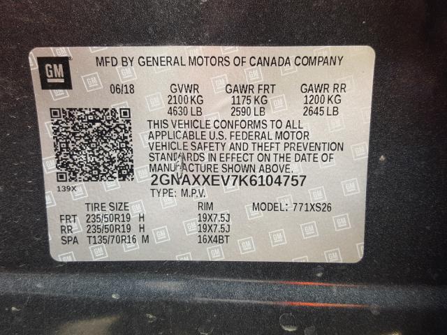 Photo 9 VIN: 2GNAXXEV7K6104757 - CHEVROLET EQUINOX PR 