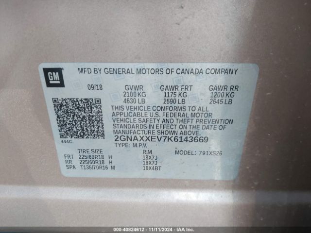 Photo 8 VIN: 2GNAXXEV7K6143669 - CHEVROLET EQUINOX 