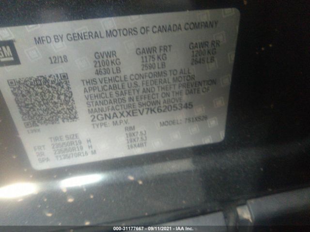 Photo 8 VIN: 2GNAXXEV7K6205345 - CHEVROLET EQUINOX 