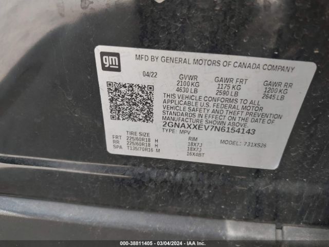 Photo 8 VIN: 2GNAXXEV7N6154143 - CHEVROLET EQUINOX 