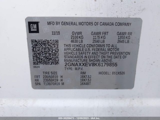 Photo 8 VIN: 2GNAXXEV8K6179855 - CHEVROLET EQUINOX 