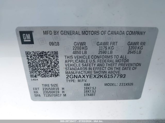 Photo 8 VIN: 2GNAXYEX2K6157793 - CHEVROLET EQUINOX 