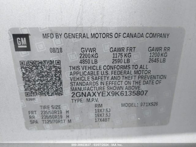 Photo 8 VIN: 2GNAXYEX9K6135807 - CHEVROLET EQUINOX 