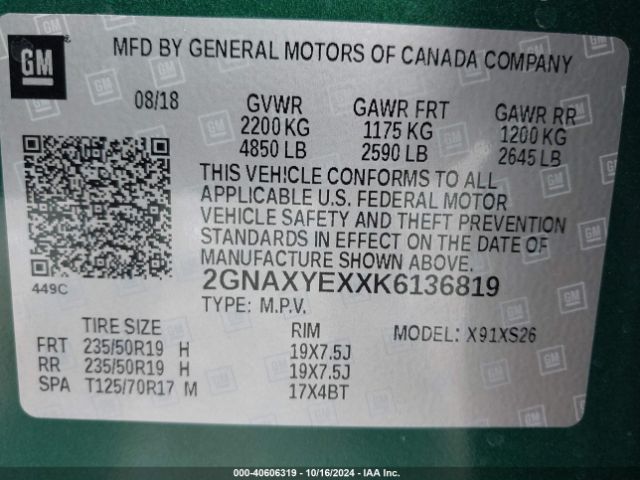 Photo 8 VIN: 2GNAXYEXXK6136819 - CHEVROLET EQUINOX 