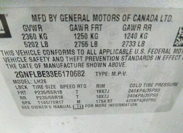 Photo 8 VIN: 2GNFLBE33E6170682 - CHEVROLET EQUINOX 