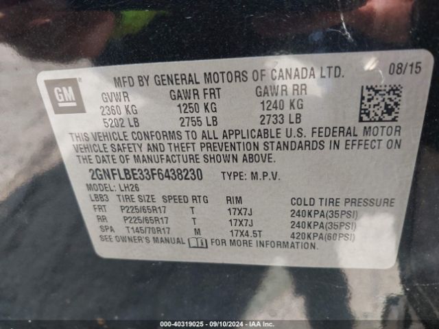 Photo 8 VIN: 2GNFLBE33F6438230 - CHEVROLET EQUINOX 