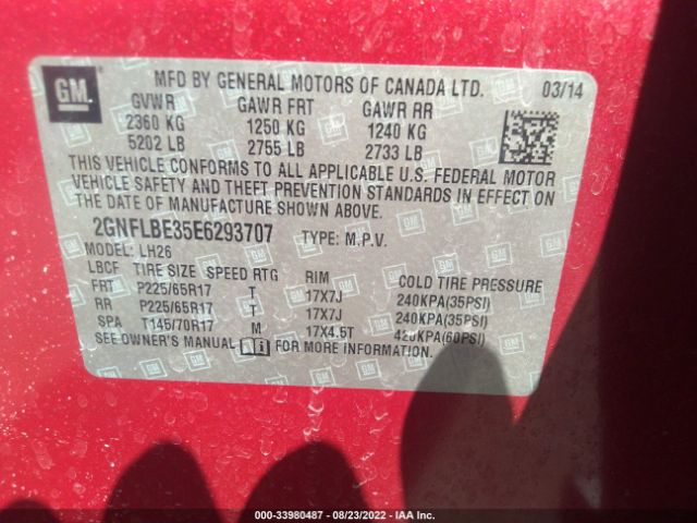 Photo 8 VIN: 2GNFLBE35E6293707 - CHEVROLET EQUINOX 