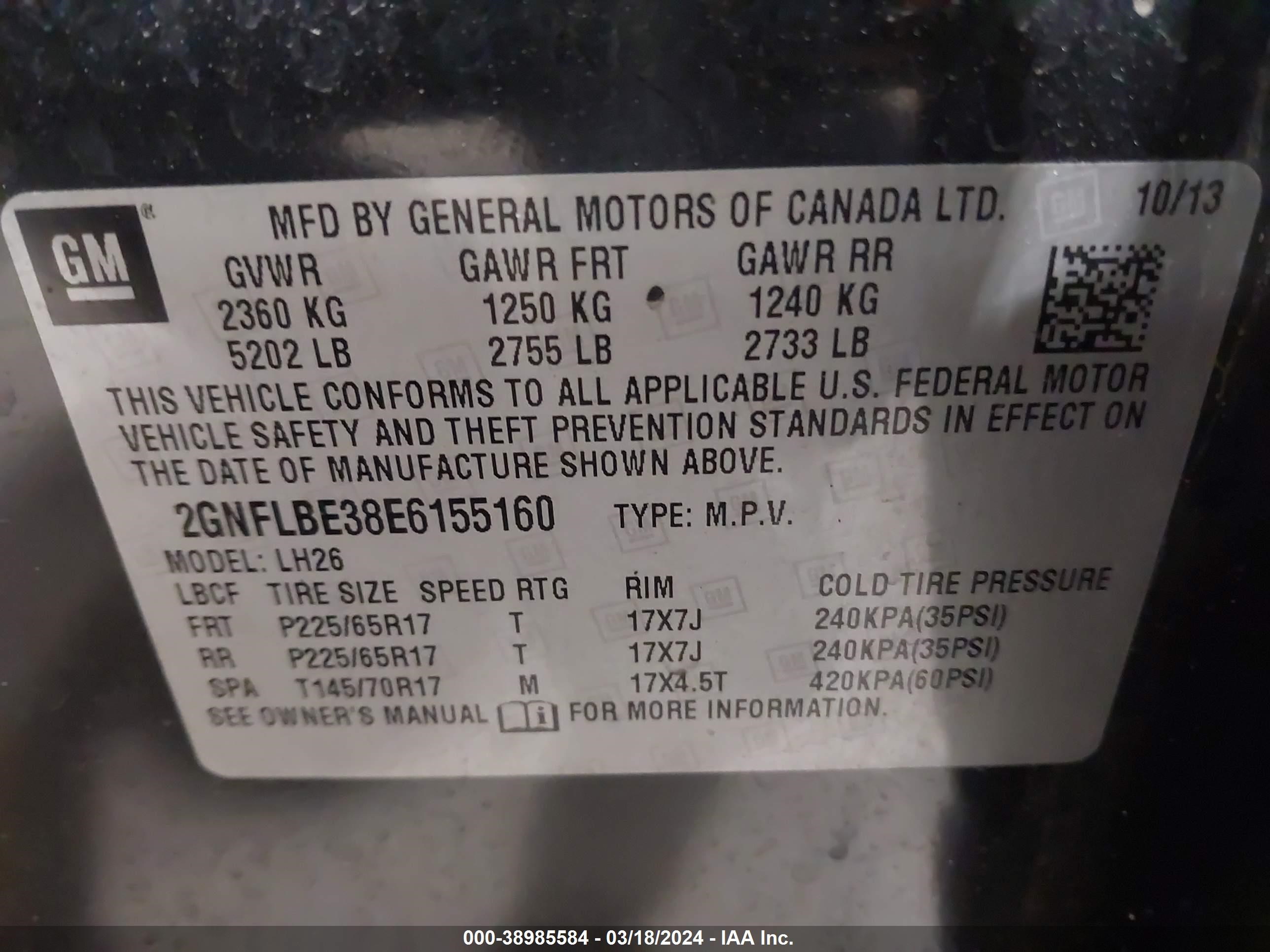 Photo 8 VIN: 2GNFLBE38E6155160 - CHEVROLET EQUINOX 