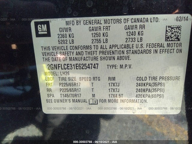 Photo 8 VIN: 2GNFLCE31E6254747 - CHEVROLET EQUINOX 