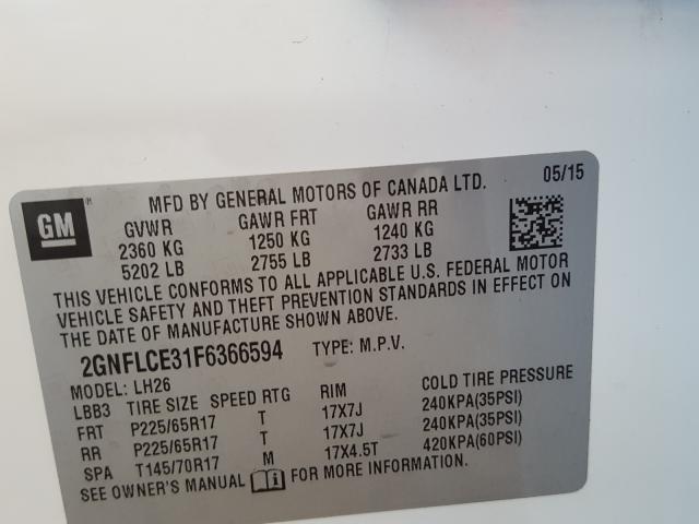 Photo 9 VIN: 2GNFLCE31F6366594 - CHEVROLET EQUINOX LT 