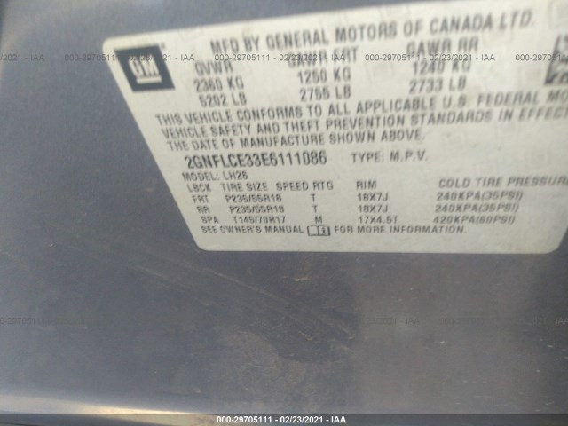 Photo 8 VIN: 2GNFLCE33E6111086 - CHEVROLET EQUINOX 