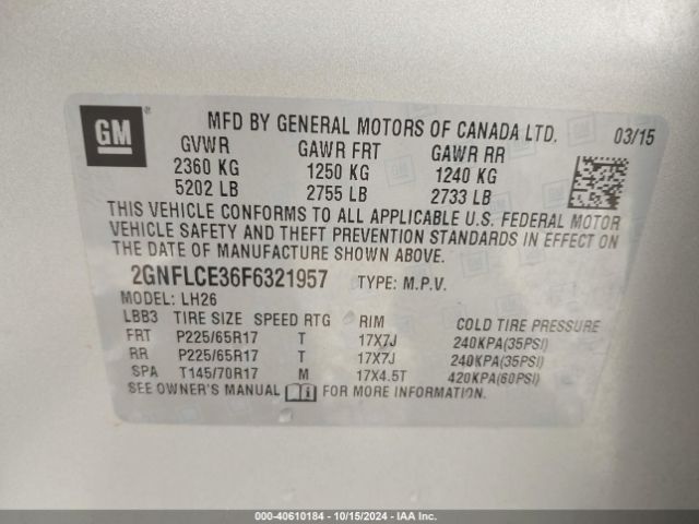 Photo 8 VIN: 2GNFLCE36F6321957 - CHEVROLET EQUINOX 