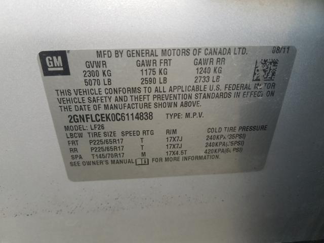 Photo 9 VIN: 2GNFLCEK0C6114838 - CHEVROLET EQUINOX LS 