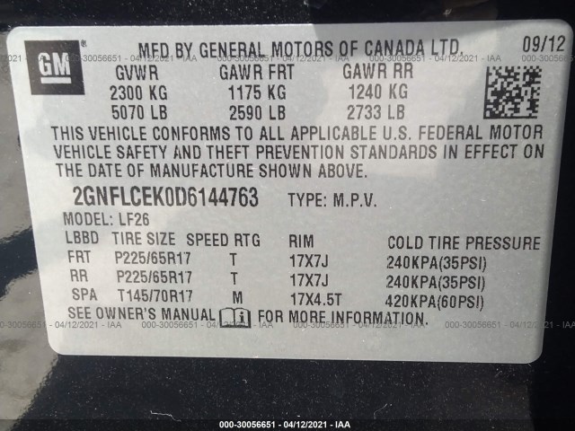 Photo 8 VIN: 2GNFLCEK0D6144763 - CHEVROLET EQUINOX 