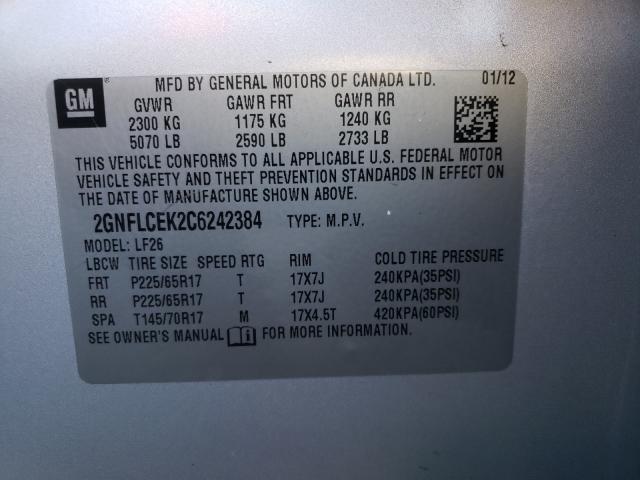 Photo 9 VIN: 2GNFLCEK2C6242384 - CHEVROLET EQUINOX LS 