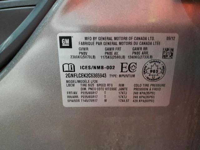 Photo 12 VIN: 2GNFLCEK2C6365943 - CHEVROLET EQUINOX LS 