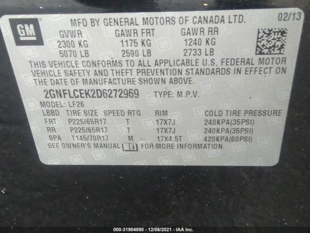 Photo 8 VIN: 2GNFLCEK2D6272969 - CHEVROLET EQUINOX 