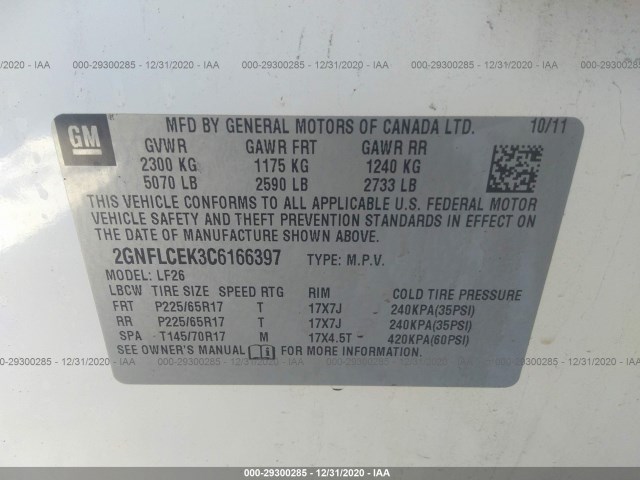 Photo 8 VIN: 2GNFLCEK3C6166397 - CHEVROLET EQUINOX 