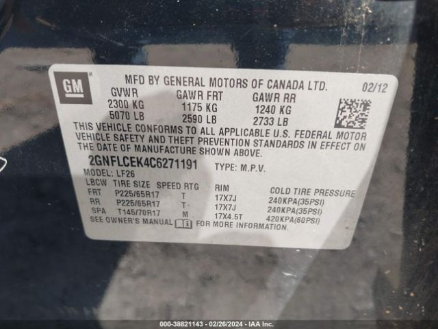 Photo 8 VIN: 2GNFLCEK4C6271191 - CHEVROLET EQUINOX 