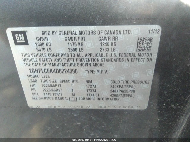 Photo 8 VIN: 2GNFLCEK4D6224390 - CHEVROLET EQUINOX 