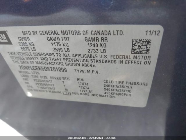 Photo 8 VIN: 2GNFLCEK5D6201099 - CHEVROLET EQUINOX 