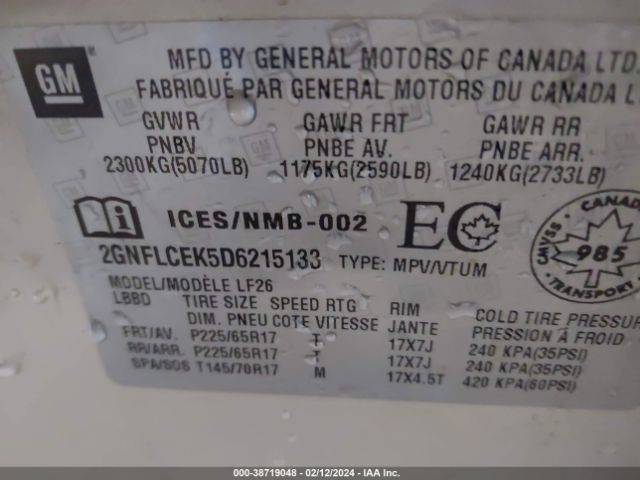 Photo 8 VIN: 2GNFLCEK5D6215133 - CHEVROLET EQUINOX 